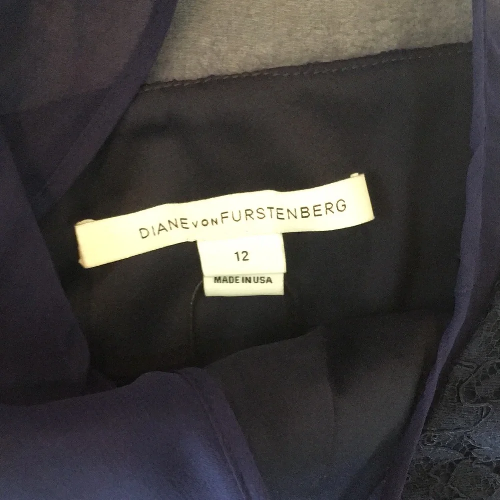 DVF navy blue lace Nisha dress with sheer navy top. - Picture 9 of 16